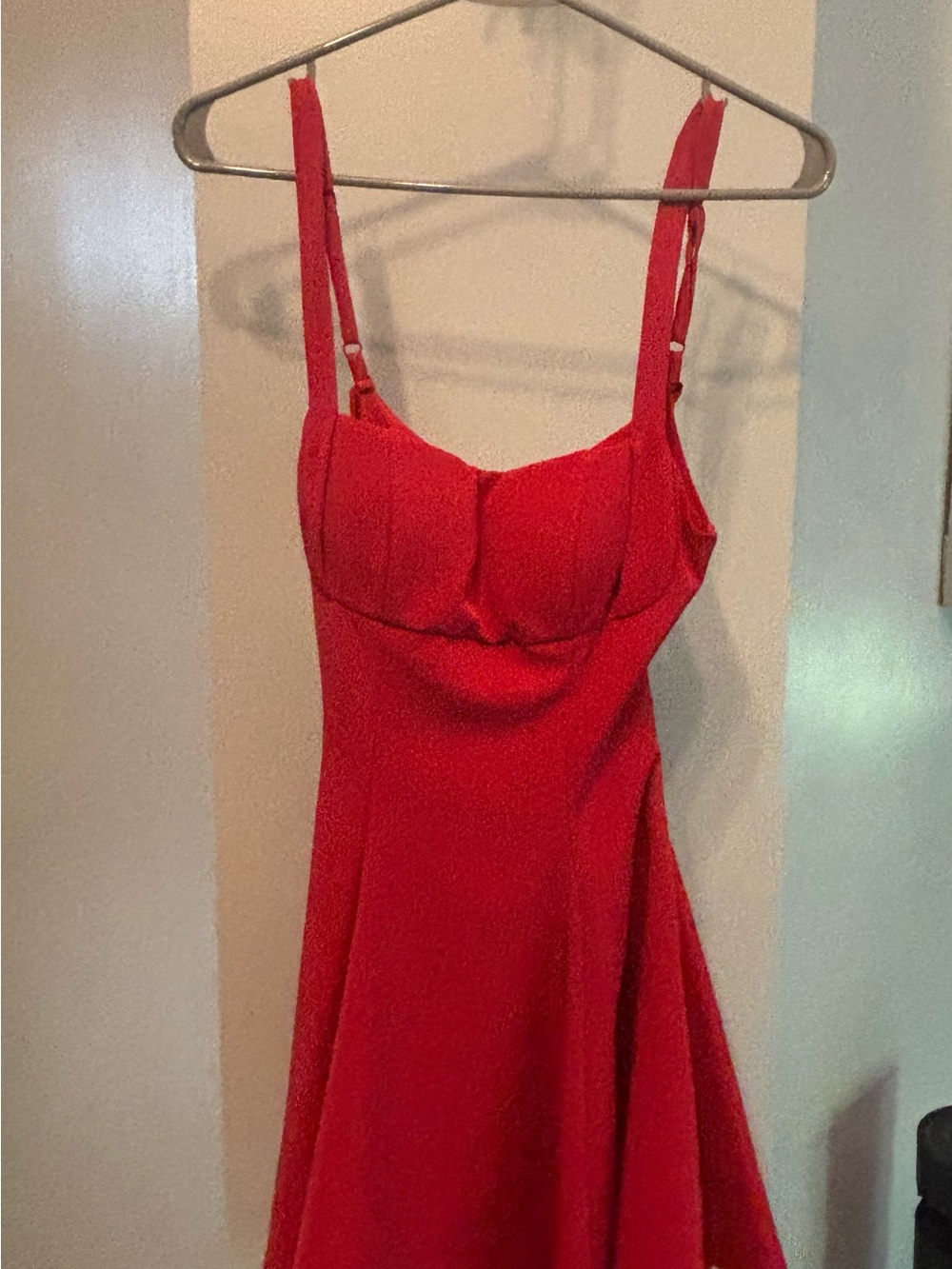 Red Spaghetti-Strap Fit & Flare Dress. Homecoming or prom